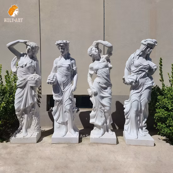 Jardim ao ar livre pedra natural mão esculpida em mármore em tamanho natural estátua de quatro estações
