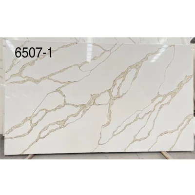 Bancada de cozinha de quartzo de mármore pré-fabricada superior banheiro Calacatta lajes de bancada de pedra de quartzo branco dourado