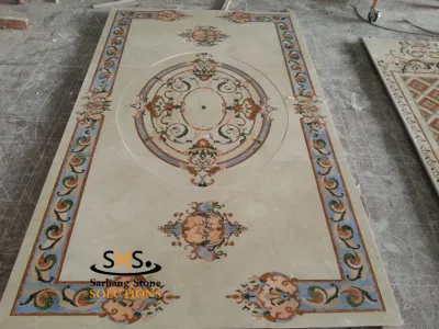Incrustação de mármore medalhão de mármore estilo clássico europeu para decoração de piso doméstico